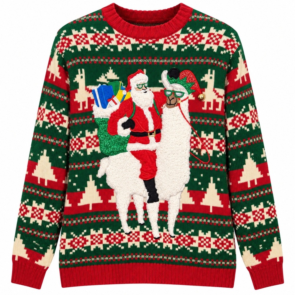 Blizzard Bay Ugly Christmas Sweater Mens S Santa Riding Llama Kitsch Retro
